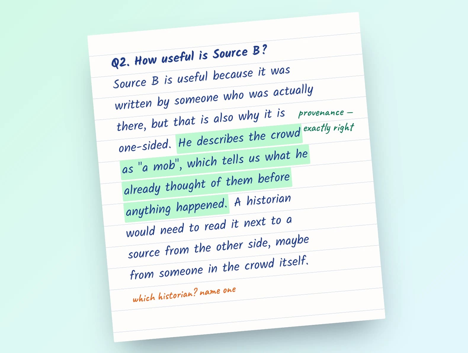 GradingPal grading handwritten work: a scanned page of handwriting read and marked against a rubric.
