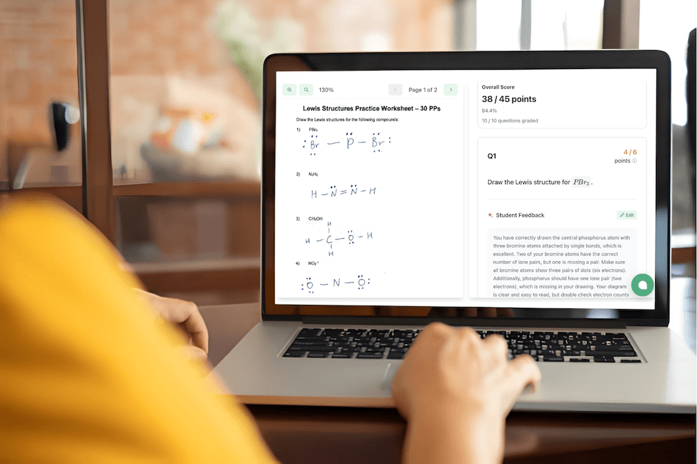 K-12 teacher using GradingPal for grading chemistry worksheets with AI-powered scoring and feedback